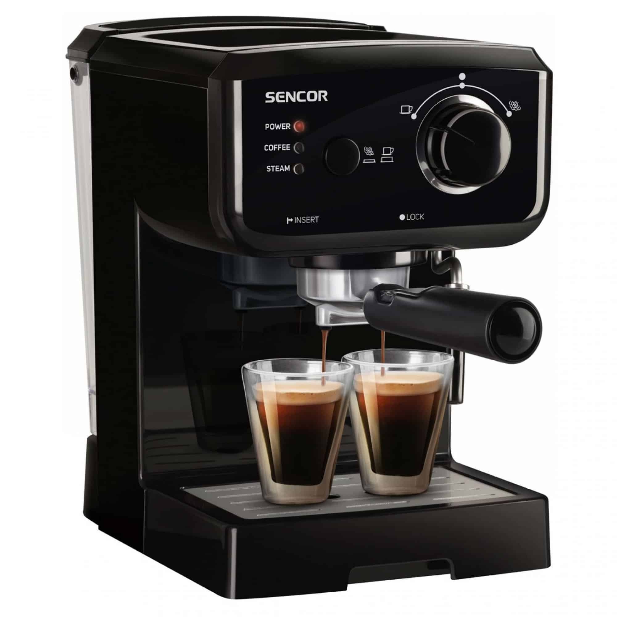 Pákové espresso Sencor s nerezovým filtrem.
